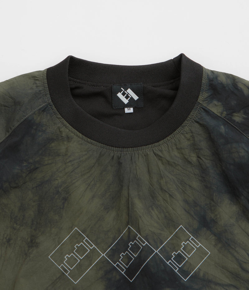 The Trilogy Tapes Tech Sports Crewneck Sweatshirt in Black and Olive Marble