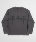 The Trilogy Tapes Three Cross Waffle Long Sleeve T-Shirt in Charcoal and Balck