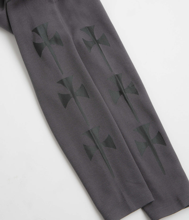 The Trilogy Tapes Three Cross Waffle Long Sleeve T-Shirt in Charcoal and Balck