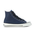Men's navy high-top sneakers with black laces and white rubber sole