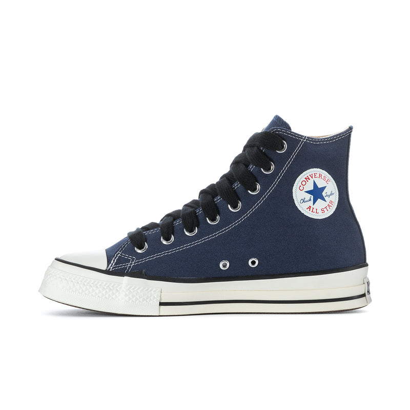 Men's navy high-top sneakers with Converse All Star side patch and black laces