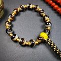 Tiger Tooth Dzi Bead Bracelet 0.4" / 8.7" - Tibetan Buddhist bead necklace, front view