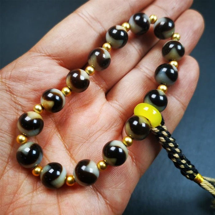 Tiger Tooth Dzi Bead Bracelet 0.4" / 8.7" - Tibetan Buddhist bead necklace, view 6