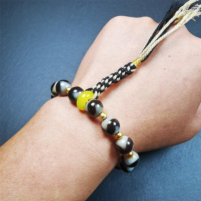 Tiger Tooth Dzi Bead Bracelet 0.4" / 8.7" - Tibetan Buddhist bead necklace, view 7