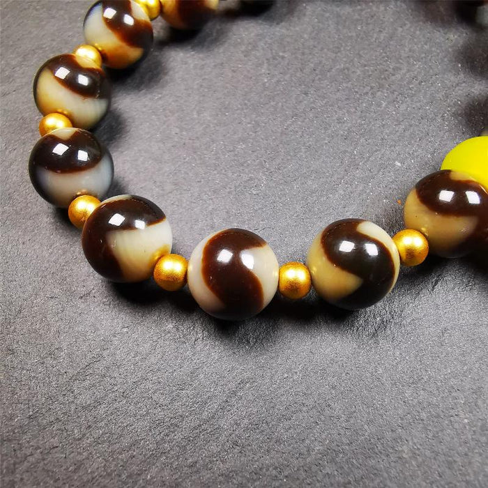 Tiger Tooth Dzi Bead Bracelet 0.4" / 8.7" - Tibetan Buddhist bead necklace, view 8