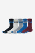 Tilt Hi Crew Socks 5 Pack in assorted colors with globe logo bands