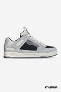 Tilt Prime Grey Mullen skate shoe with cream laces and layered panels in a retro inspired design