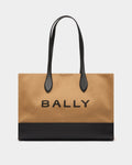 Tote Bag In Beige Canvas and Leather