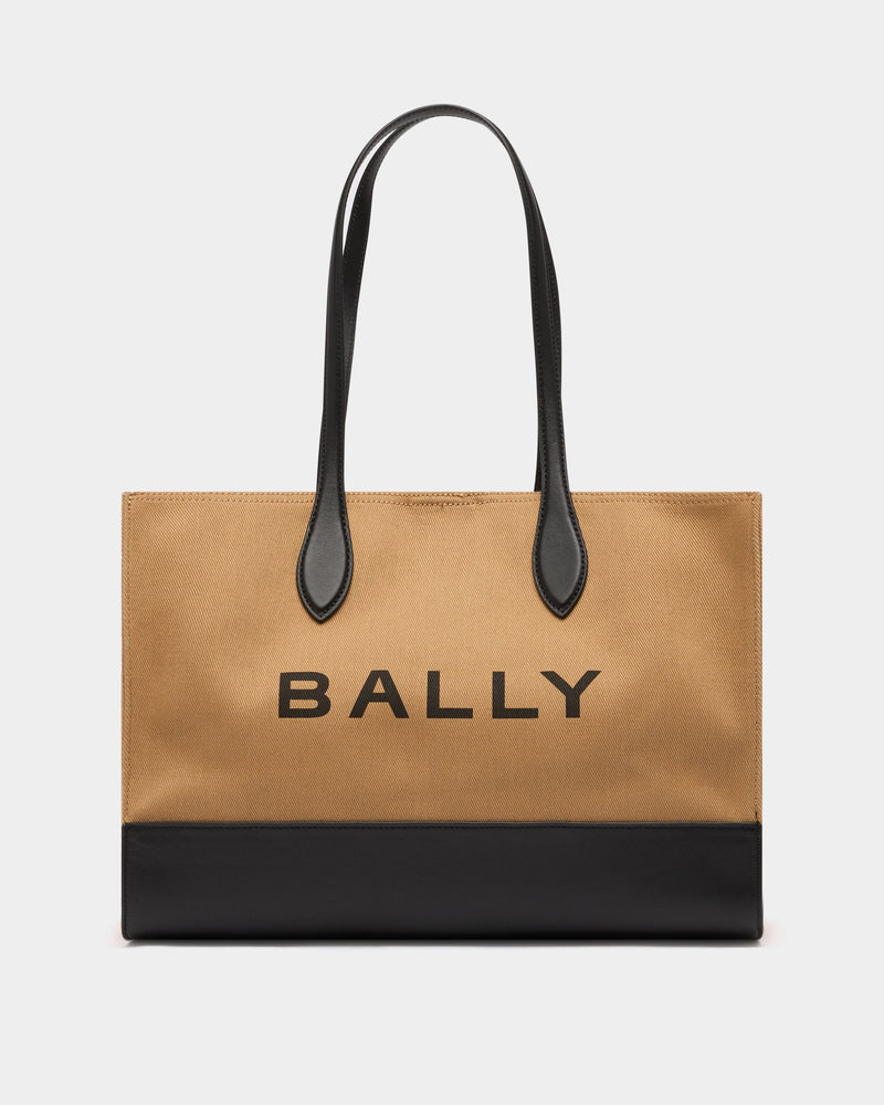 Tote Bag In Beige Canvas and Leather