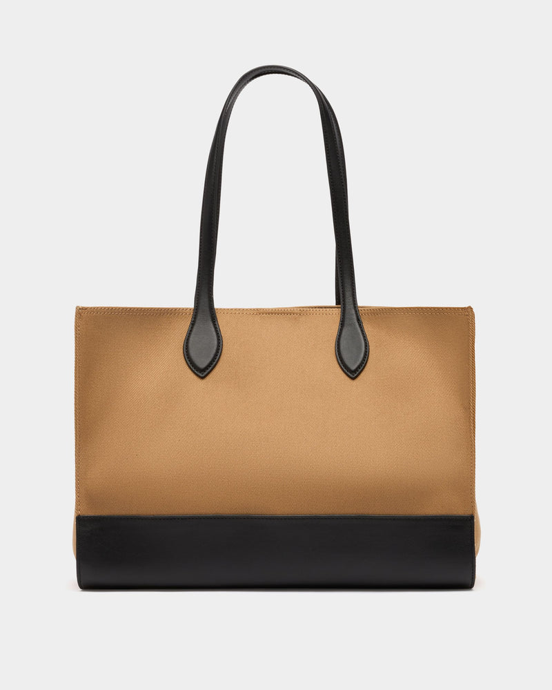 Tote Bag In Beige Canvas and Leather
