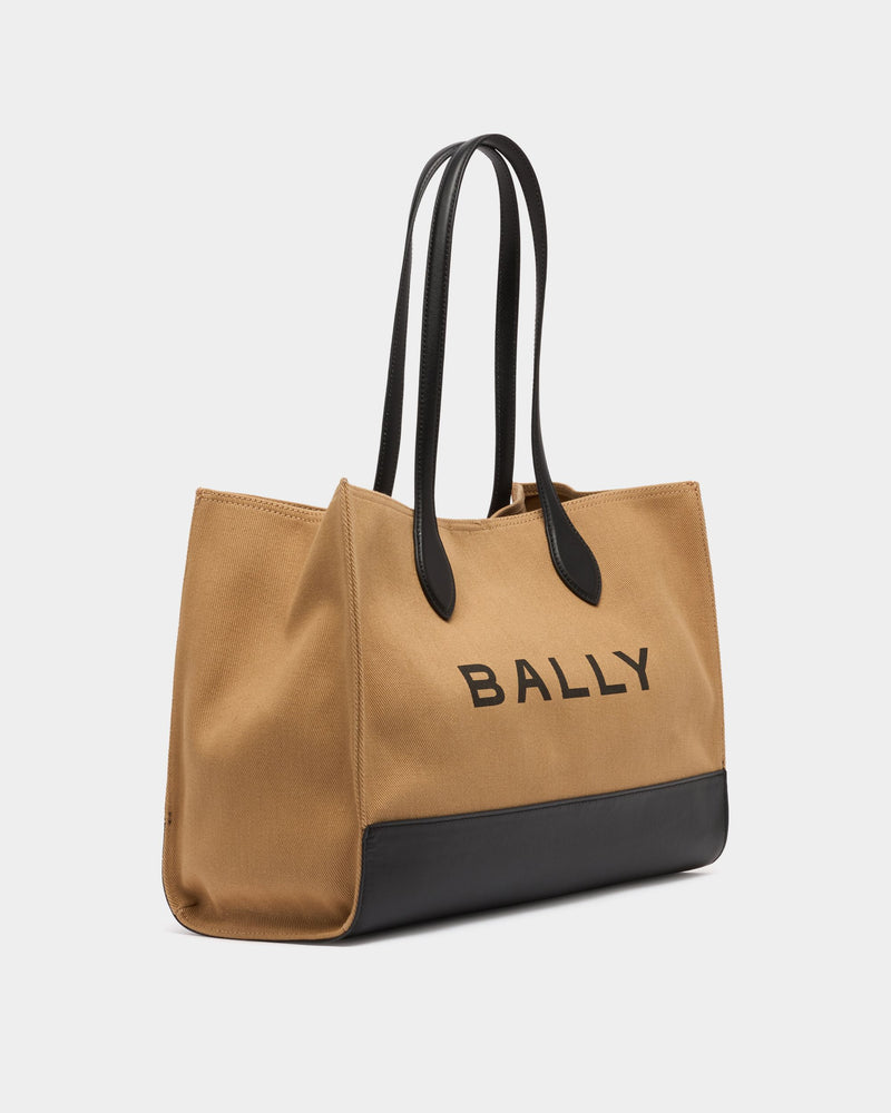 Tote Bag In Beige Canvas and Leather