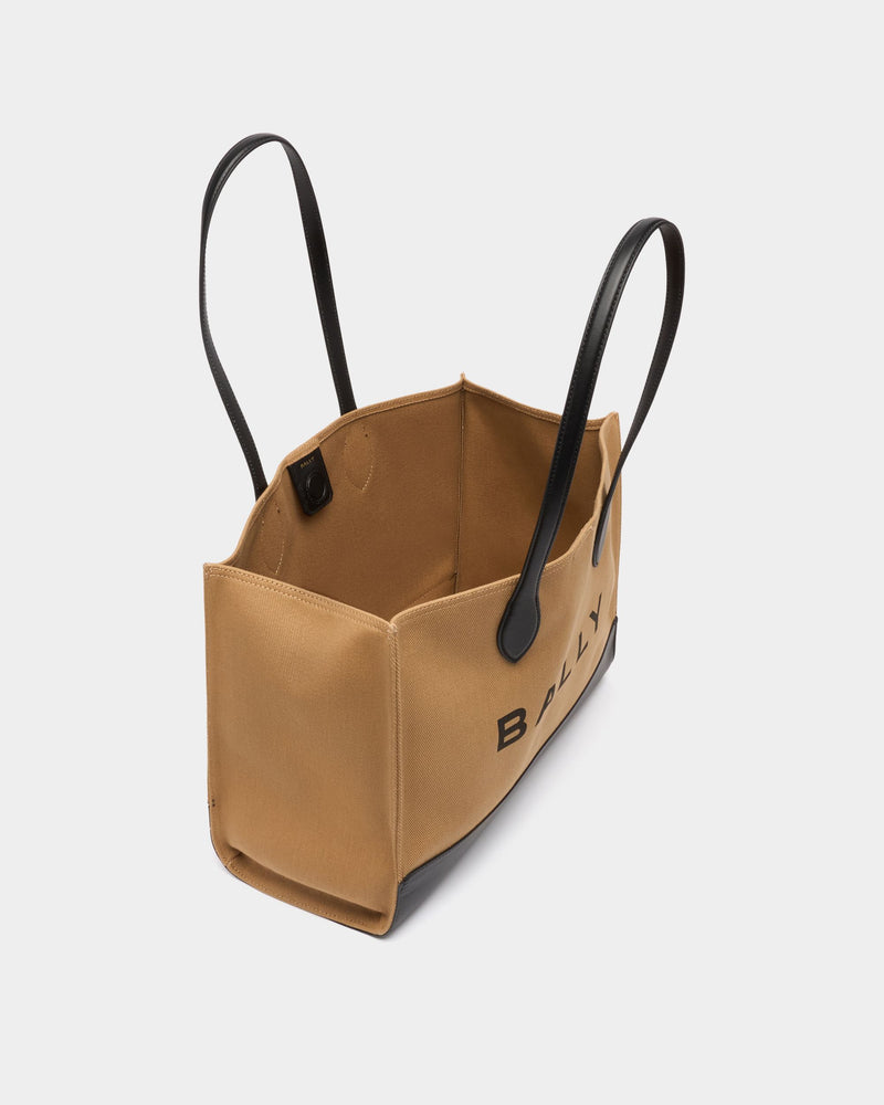 Tote Bag In Beige Canvas and Leather