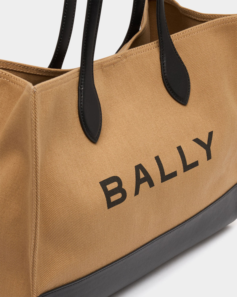 Tote Bag In Beige Canvas and Leather