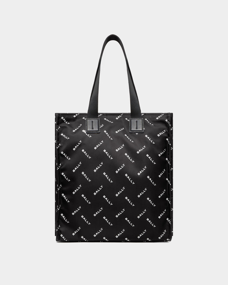 Tote Bag In Black Nylon With a Chevron Logo Print