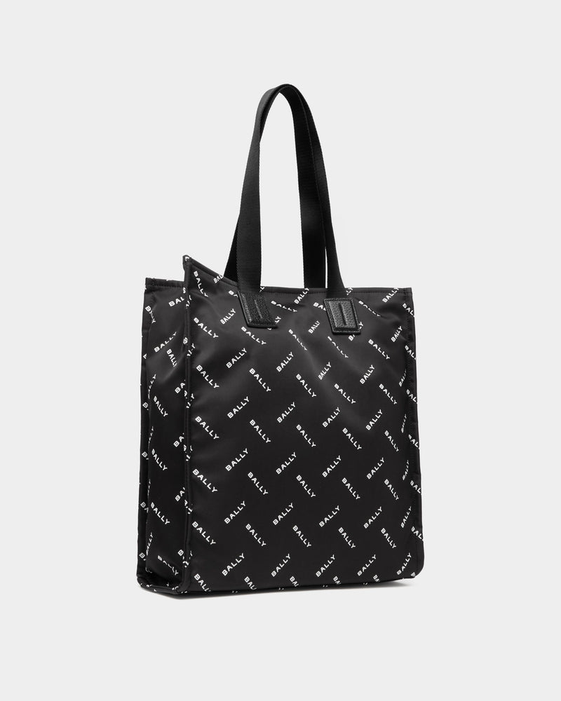Tote Bag In Black Nylon With a Chevron Logo Print