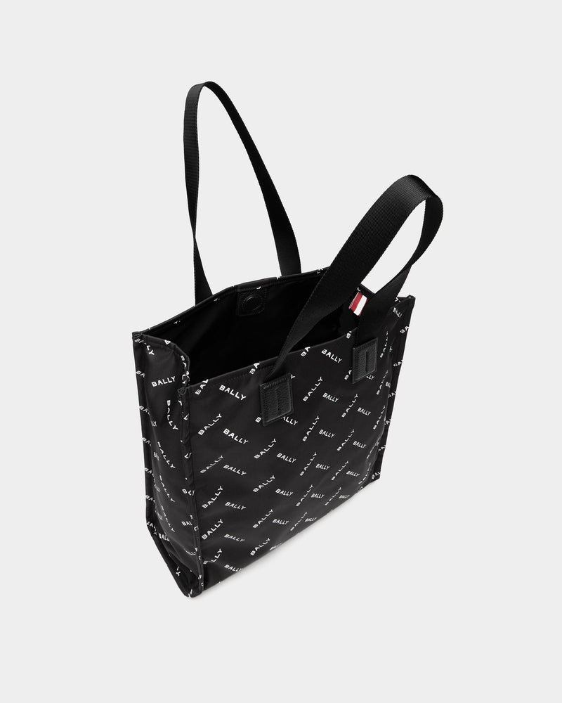 Tote Bag In Black Nylon With a Chevron Logo Print