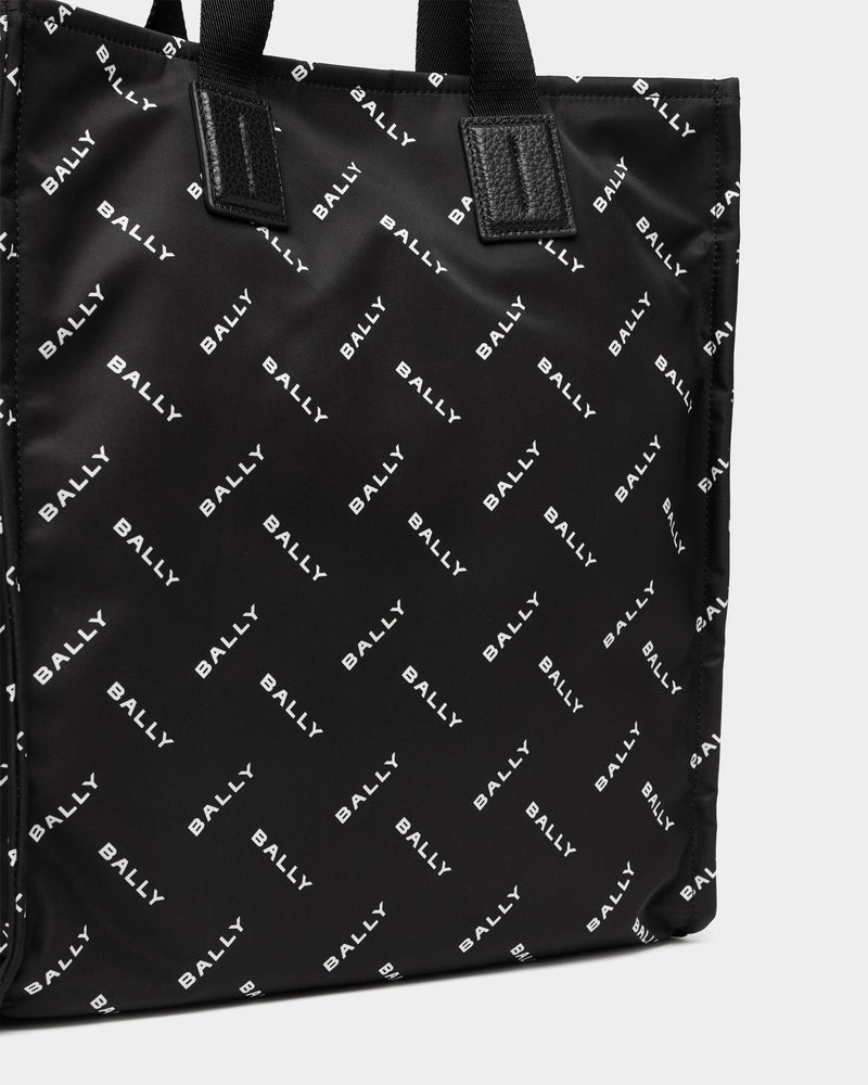Tote Bag In Black Nylon With a Chevron Logo Print