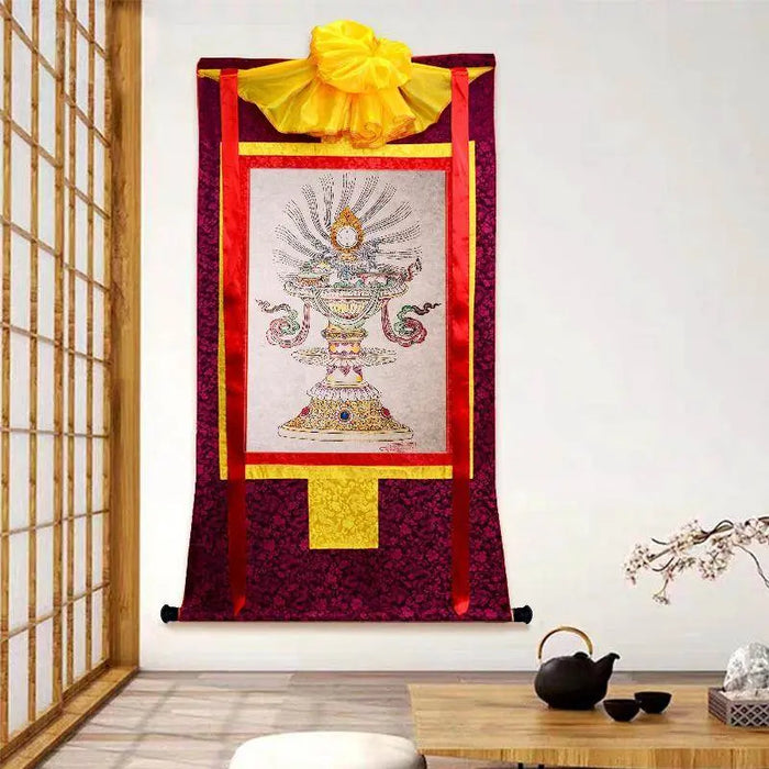 Treasure Vase Woodblock Thangka Art - Tibetan thangka painting, front view