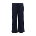 Navy youth twill lounge pants with elastic waistband, drawstring, and wide-leg fit
