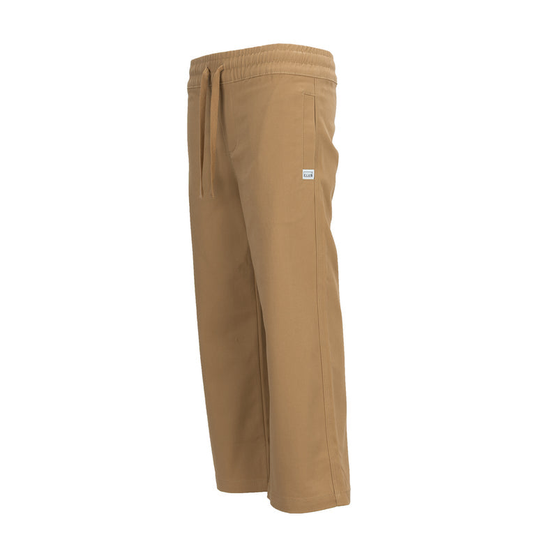 Khaki youth twill lounge pants, side view, elastic waistband