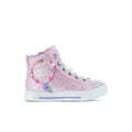 Kids pink glitter high-top sneakers with lace-up closure and charm details