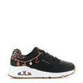 Black youth sneaker with rose-gold chain and leopard print heel collar