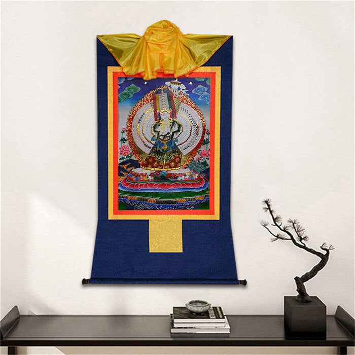 Usnisa Sitatapatra-Great White Parasol - Tibetan thangka painting, detailed view