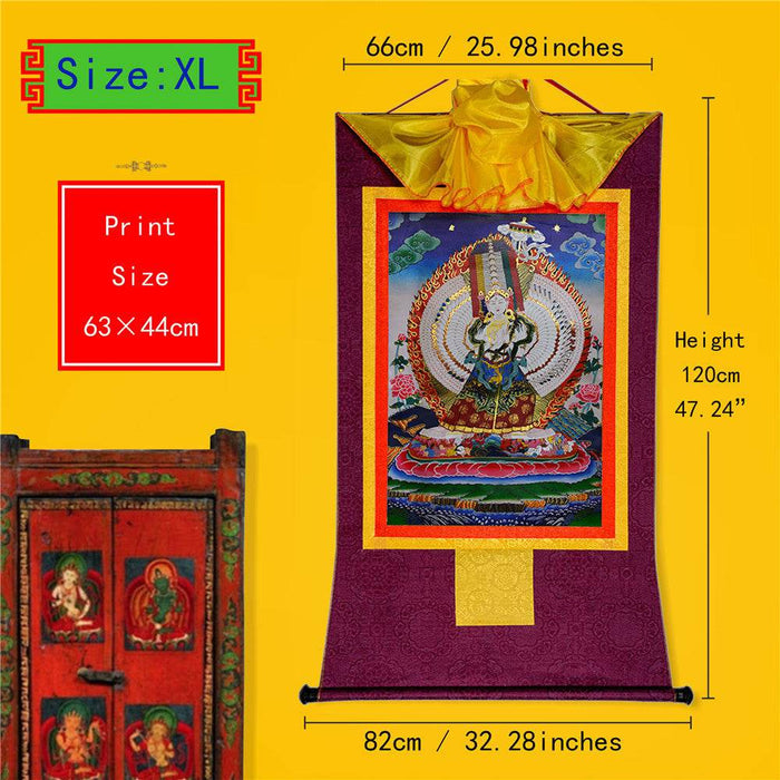 Usnisa Sitatapatra-Great White Parasol - Tibetan thangka painting, close-up detail