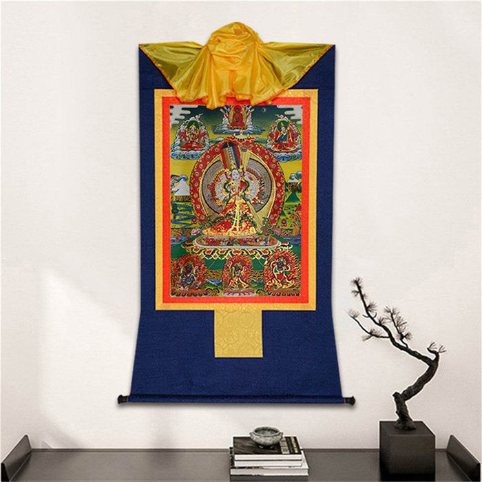 Usnisa Sitatapatra-White Parasol - Tibetan thangka painting, detailed view