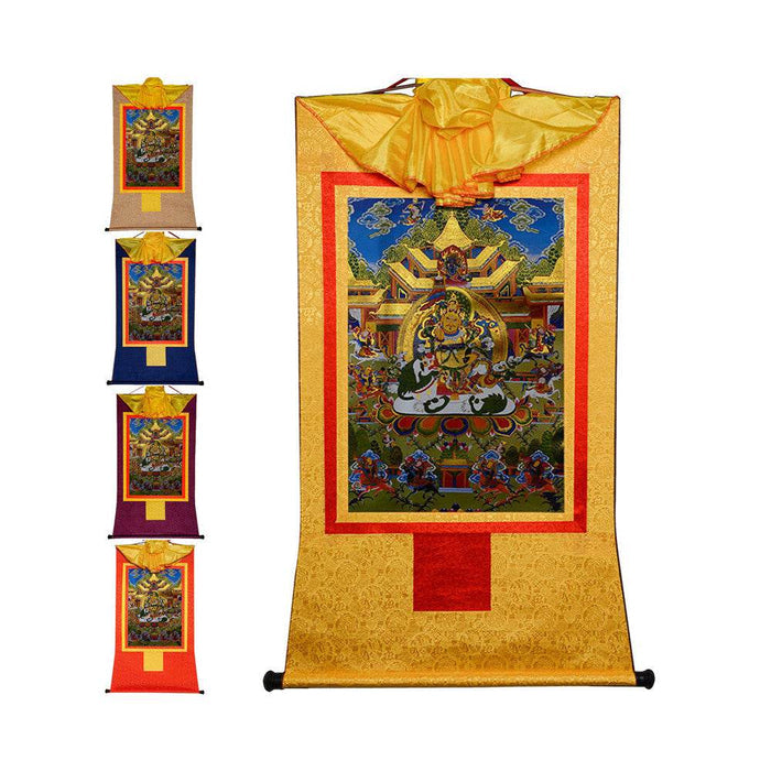 Vaisravana,Buddha of Wealth - Tibetan thangka painting, front view