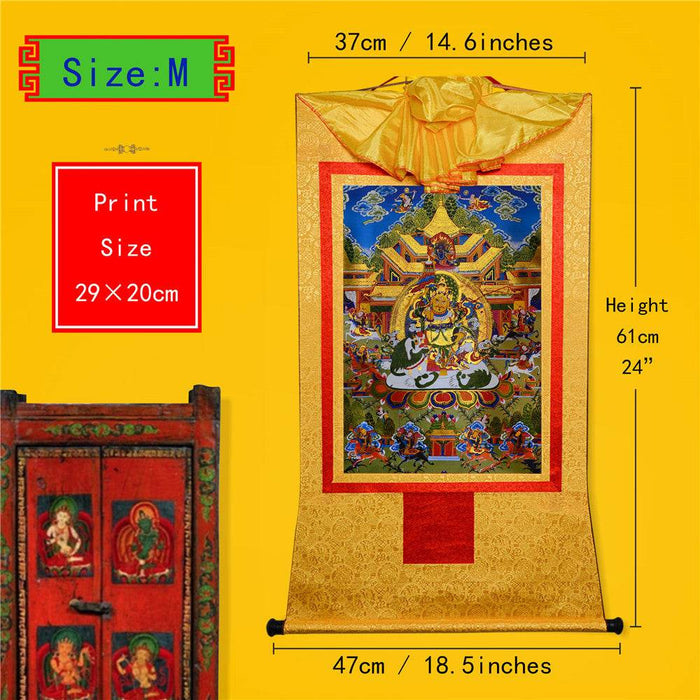 Vaisravana,Buddha of Wealth - Tibetan thangka painting, view 5
