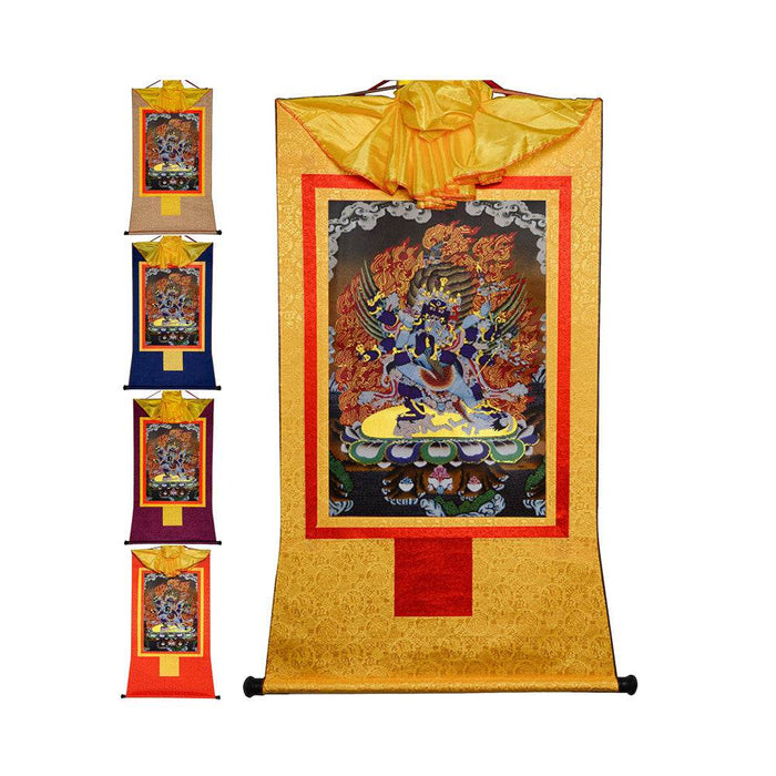 Vajrakilaya-Vajrakumara-Protector Deity - Tibetan thangka painting, front view