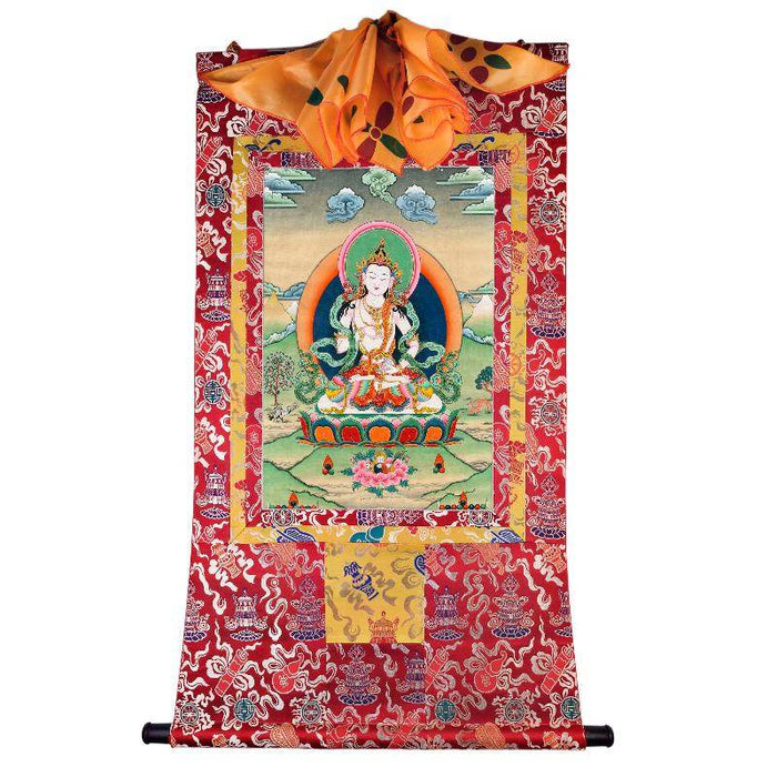 Vajrasattva - Tibetan thangka painting, detailed view