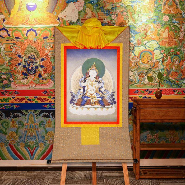Vajrasattva,Woodblock Thangka Art - Tibetan thangka painting, front view