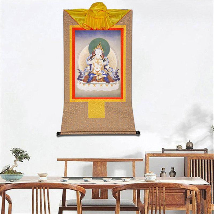 Vajrasattva,Woodblock Thangka Art - Tibetan thangka painting, detailed view
