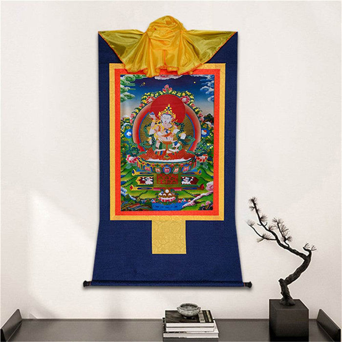Vajrasatva in Yab Yum,Vajrasattva,Dorje Sempa - Tibetan thangka painting, detailed view