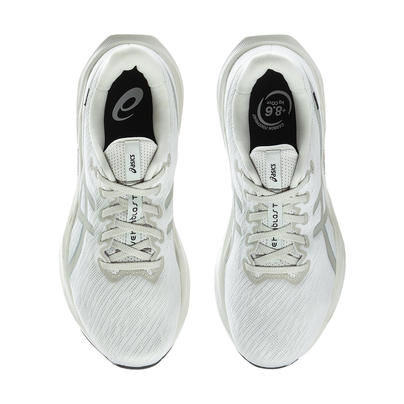 Men's running shoe pair, light gray/white; inner lining and lace panel visible.