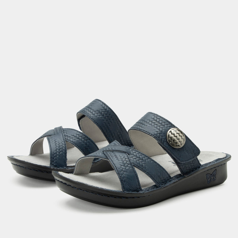 Victoriah Basketry Navy Sandal | Alegria Shoes