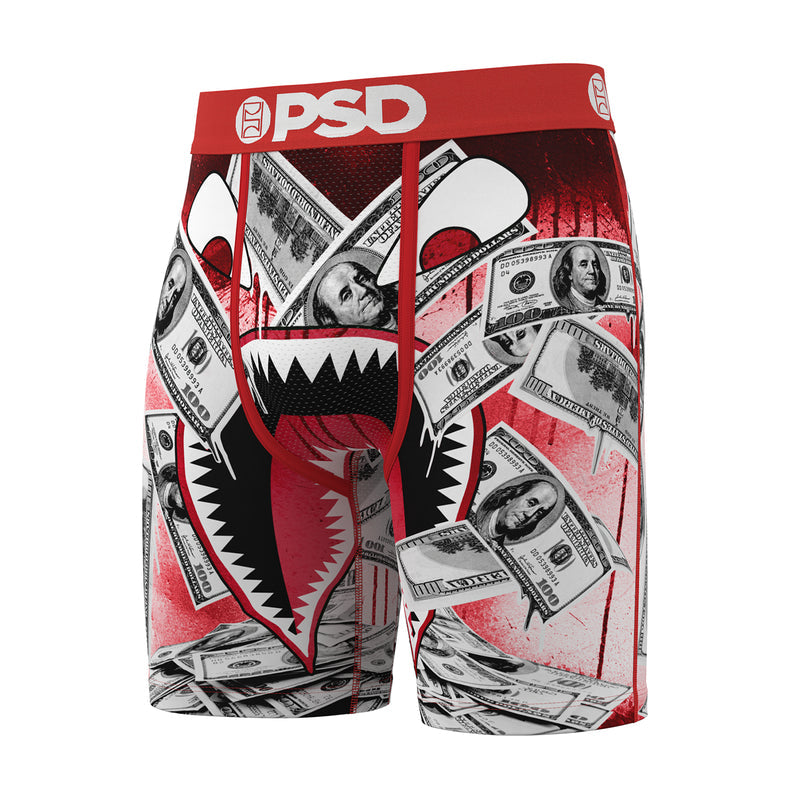Men's boxer briefs featuring red, white and dollar bills all-over print, PSD waistband