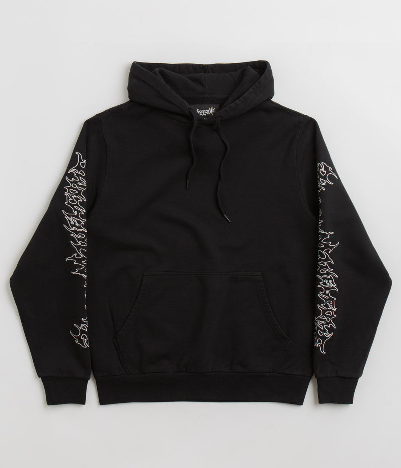 Welcome Barb Sleeve Embroidered Pigment-Dyed Hoodie in Black