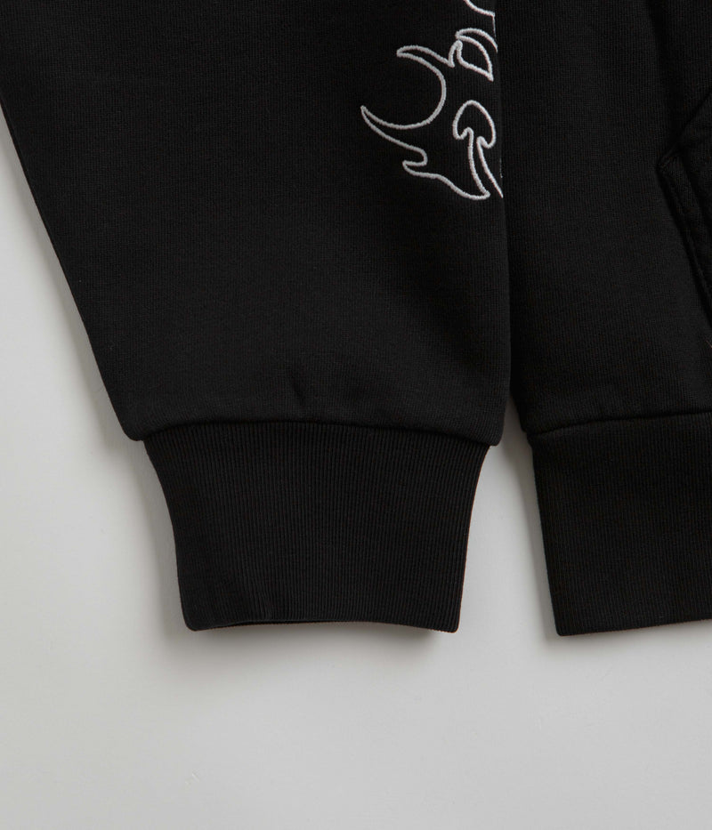 Welcome Barb Sleeve Embroidered Pigment-Dyed Hoodie in Black