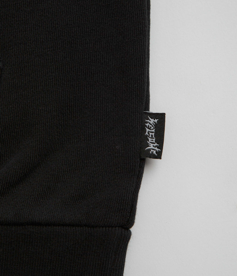 Welcome Barb Sleeve Embroidered Pigment-Dyed Hoodie in Black