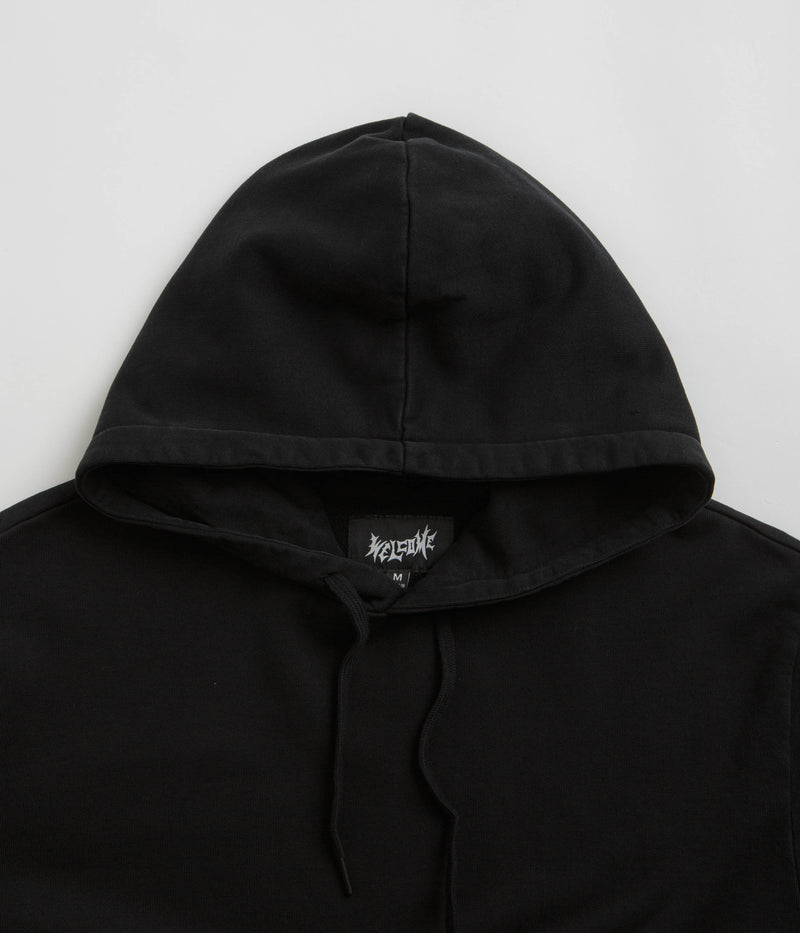 Welcome Barb Sleeve Embroidered Pigment-Dyed Hoodie in Black
