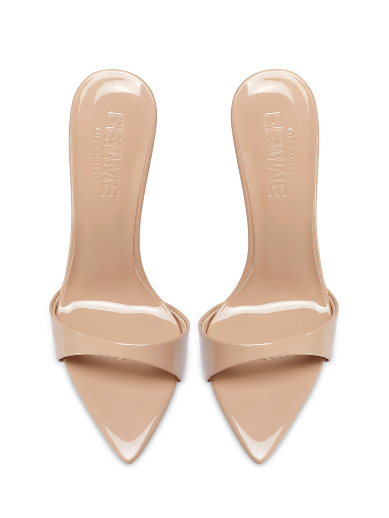 Femme LA Whiskey 100 in Nude – top-down view of the pair showing pointed toe silhouette and Femme LA branded insoles