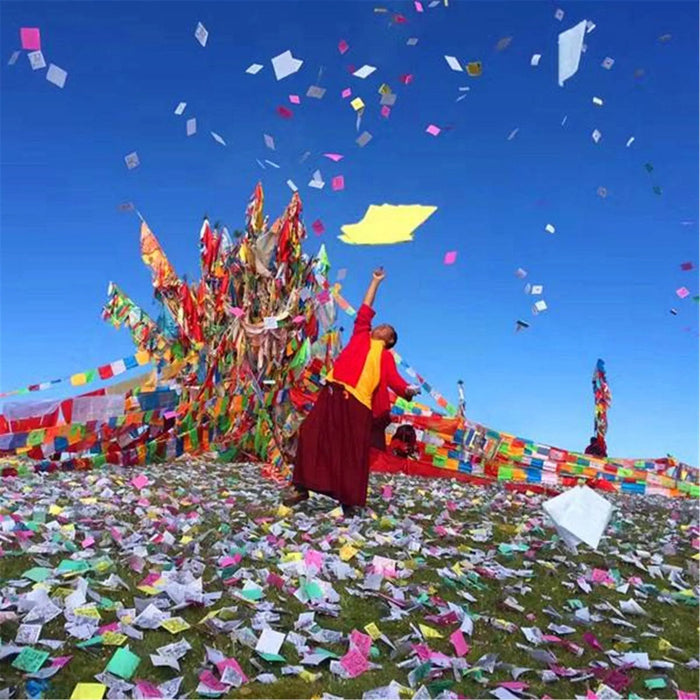 Wind Horse Lungta Mani Prayer Papers - Tibetan Buddhist art, detailed view