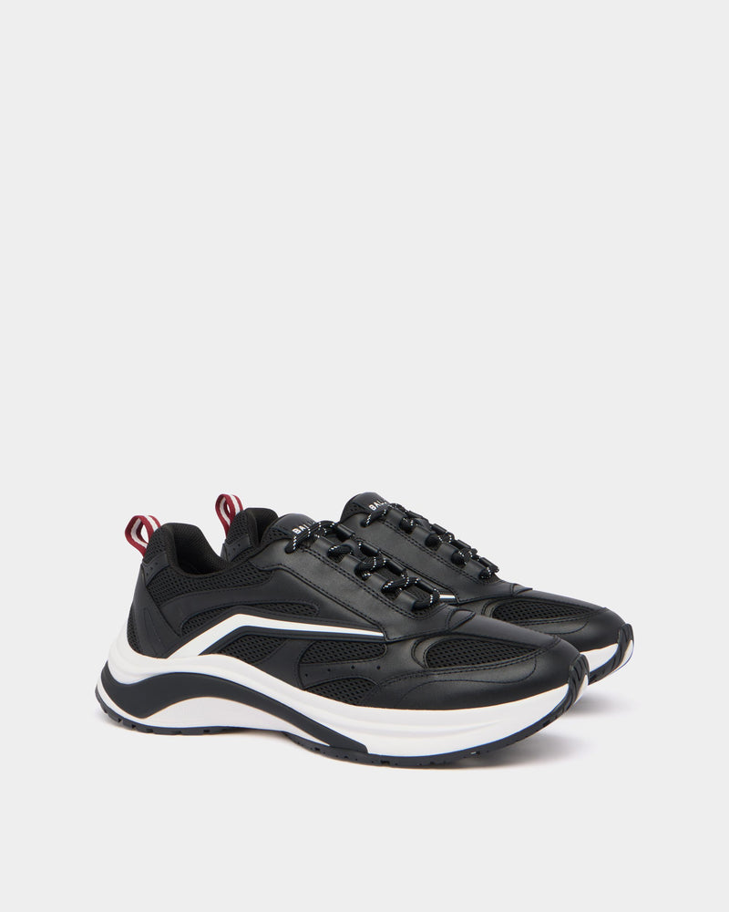 Woge Sneaker in Black and White Leather and Fabric