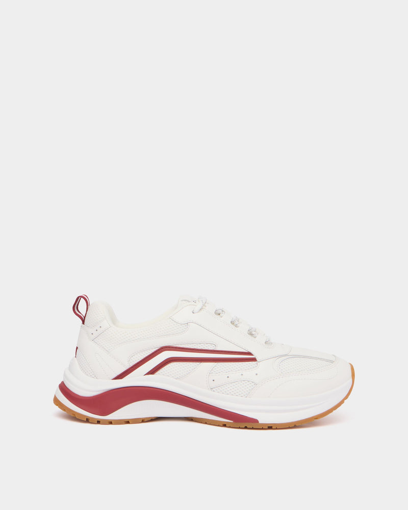 Woge Sneaker in White and Red Leather and Fabric