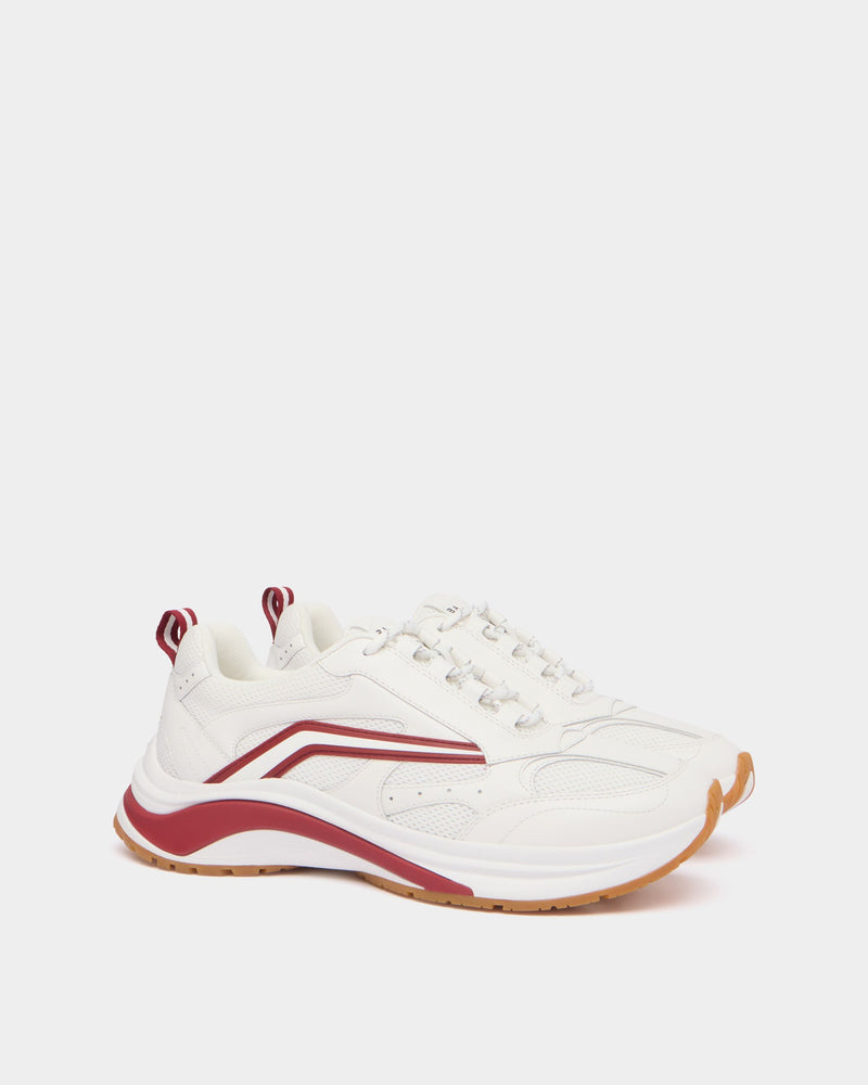 Woge Sneaker in White and Red Leather and Fabric