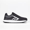 The Women's Black/White BILLY Sport Inclusion by BILLY Footwear features a black upper with white accents, a geometric side design, a zipper closure, a white midsole, and black outsole. The shoe is shown on a plain white background.