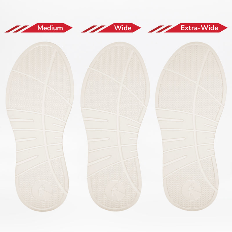 Three Women's Blush BILLY Comfort Knit soles from BILLY Footwear are displayed side by side in Medium, Wide, and Extra-Wide widths.